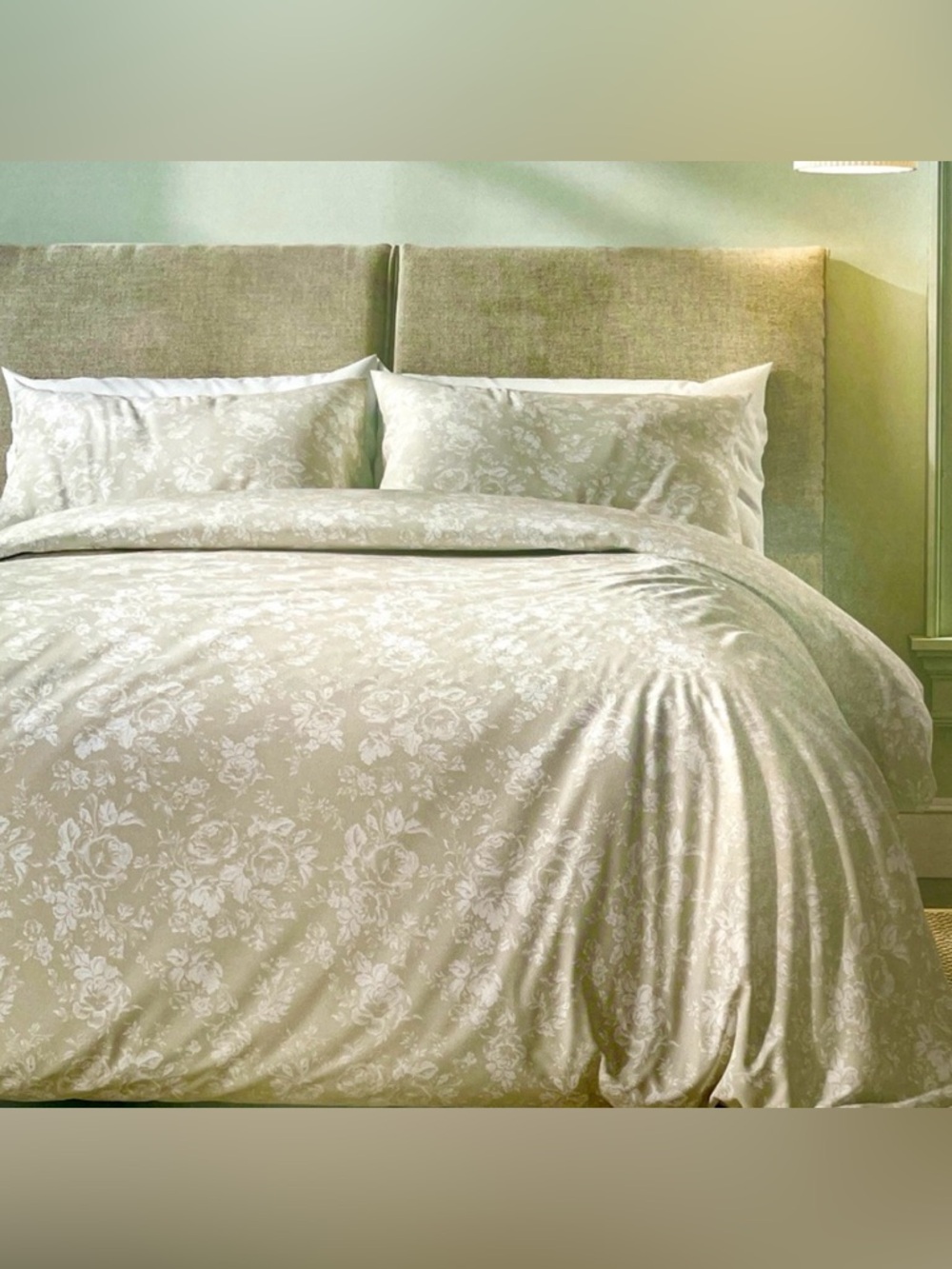 CABBAGES & ROSES Paris Rose Linen Duvet Cover Set Taupe Beige QUEEN